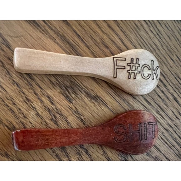 Set of 2 Wooden Novelty Stir/Tea Spoon F#ck Sh#t New - Picture 2 of 4